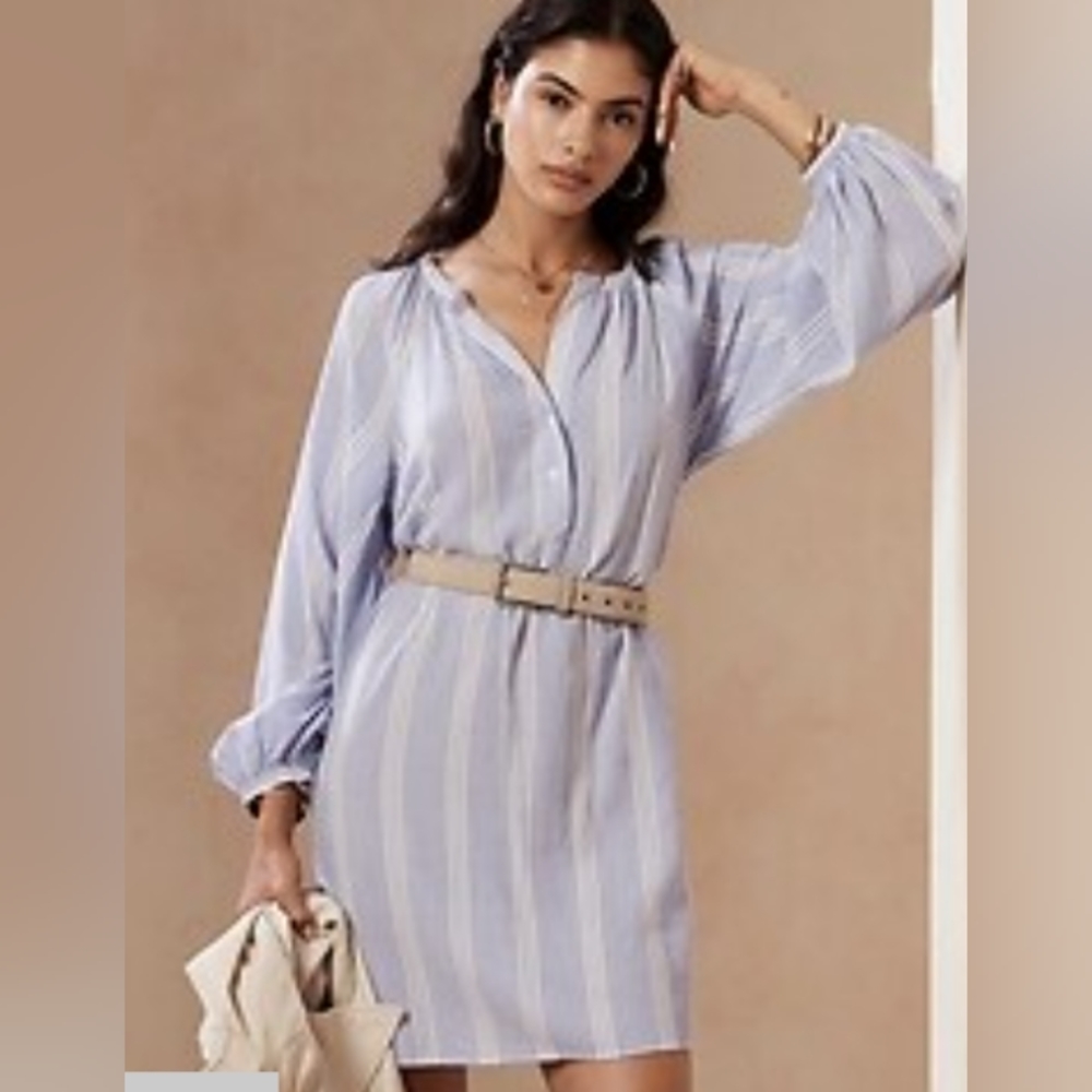 Blue and white shift dress